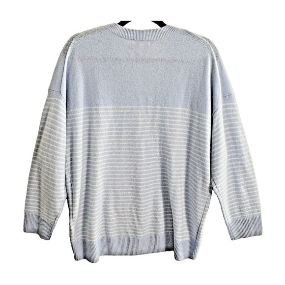 BANANA REPUBLIC Women Cashmere Sweater Size L Blue White Stripe V Neck 61-2 - Picture 2 of 9